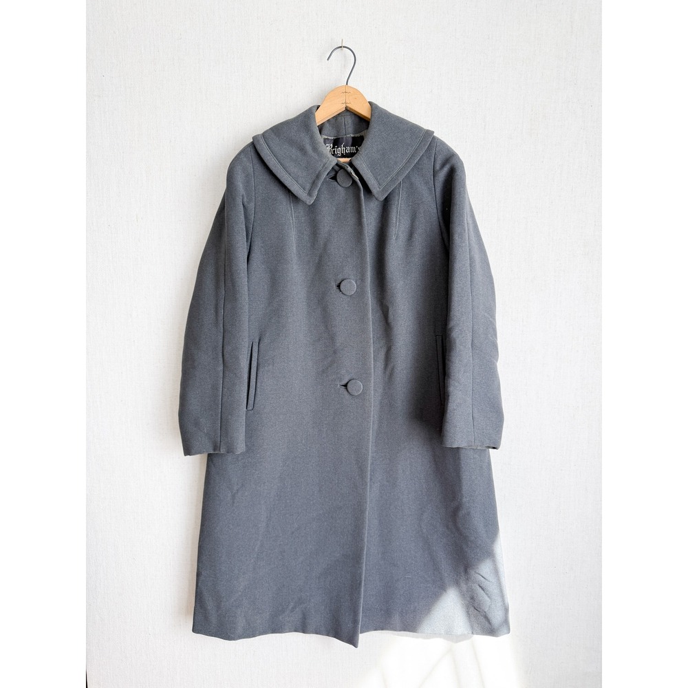 Brigham's Vintage Grey Wool Swing Coat Oversized Collar Springfield Mass Womens